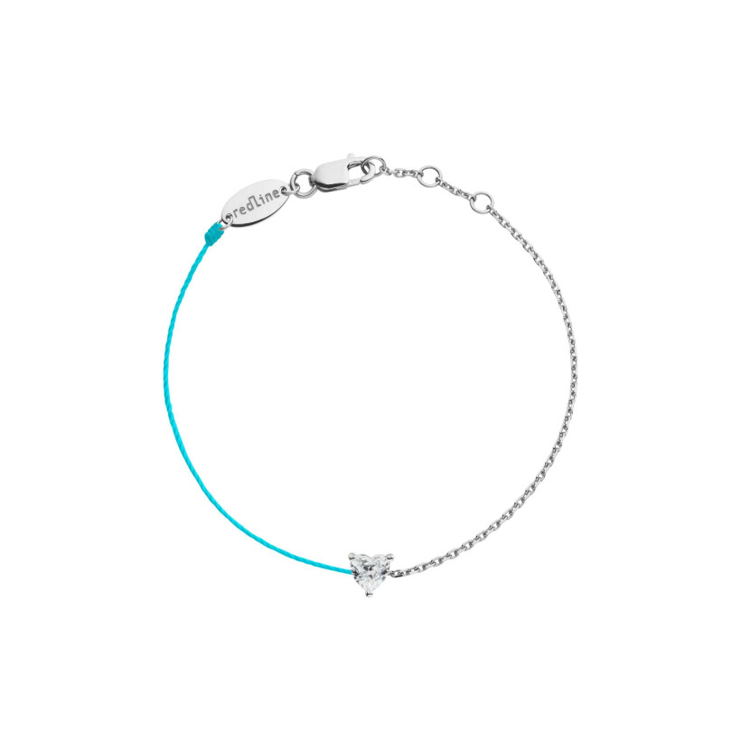 Bracelet RedLine Bien-Aimé fil turquoise fluo avec diamant 0.10ct en serti griffe, or blanc