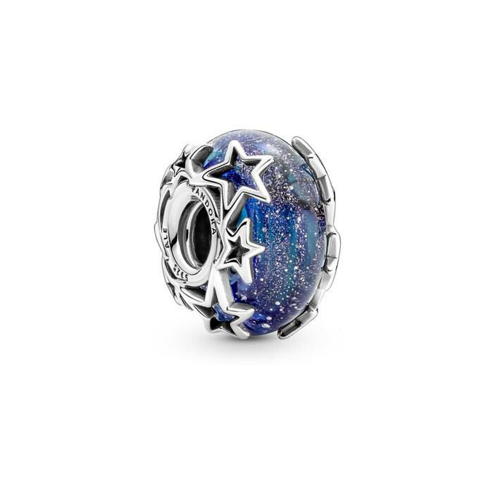 Charm Pandora Moments Galaxie & Étoile en argent et  verre de Murano bleu