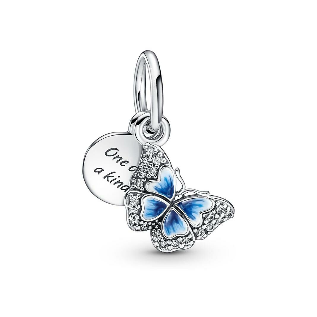 Charm Pandora avec pendentif papillon bleu & citation en argent