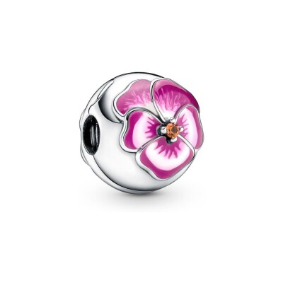 Charm Clip Pandora pensée rose en argent