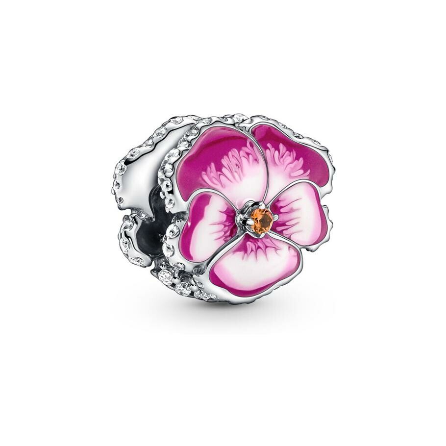 Charm Pandora pensée rose en argent