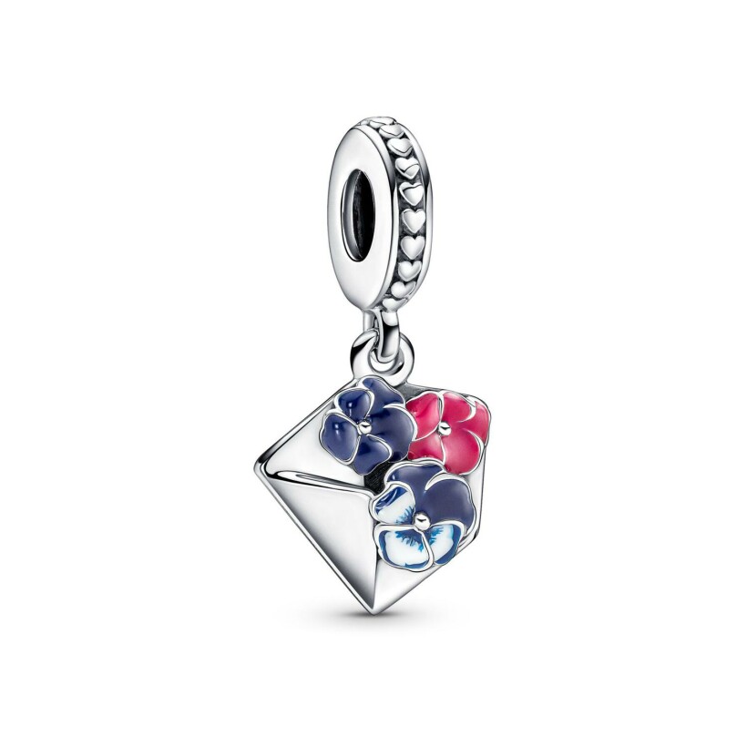 Charm Pandora avec pendentif enveloppe & pensées en argent