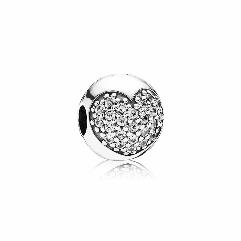 Charm Clip Pandora Coeur Pavé en argent et oxyde de zirconium