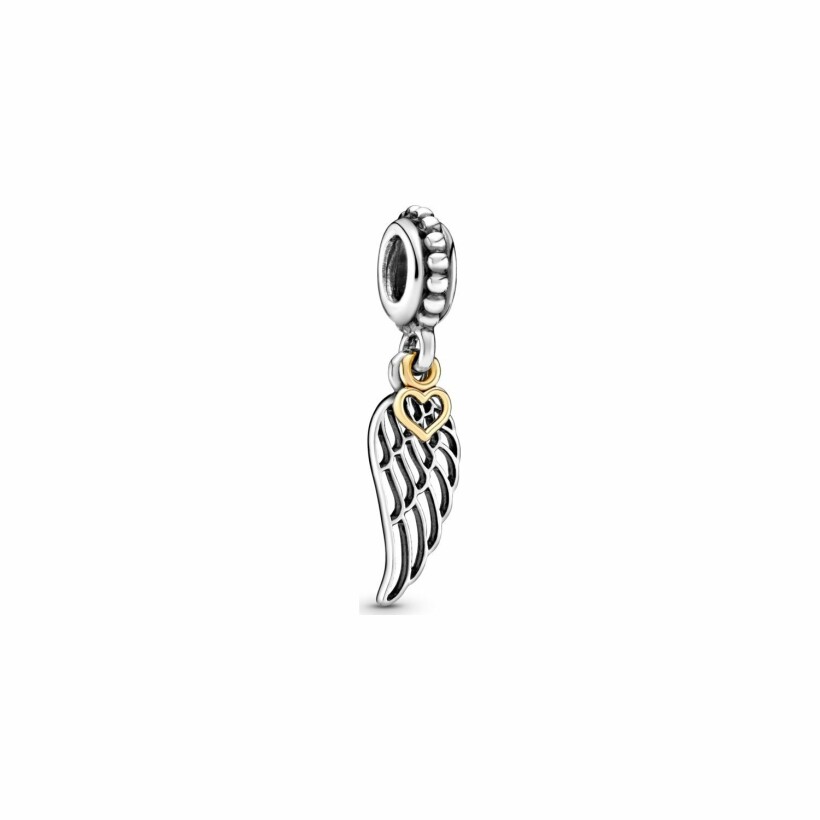 Charm Pandora Passions pendant aile d'ange & cœur en argent et or jaune