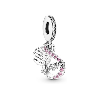 Charm pendant Pandora Double Mom Et Infini Pavé en argent