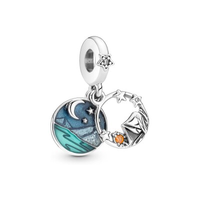 Charm pendant Pandora Moments Double Camping Ciel Nocturne en argent 