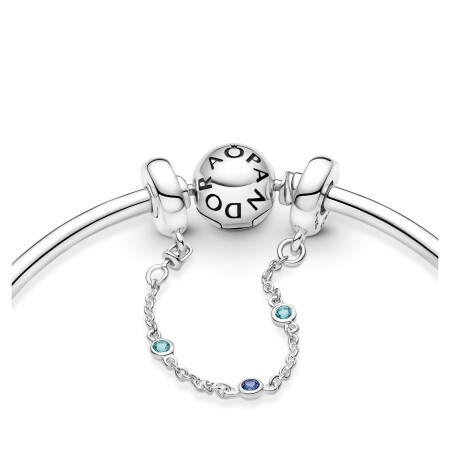 Charm Pandora Chaîne De Confort Triple Pierre Bleue en argent