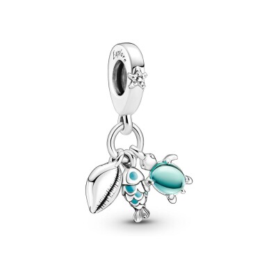 Charm pendant Pandora Moments Triple Poisson, Tortue De Mer & Conque en argent 