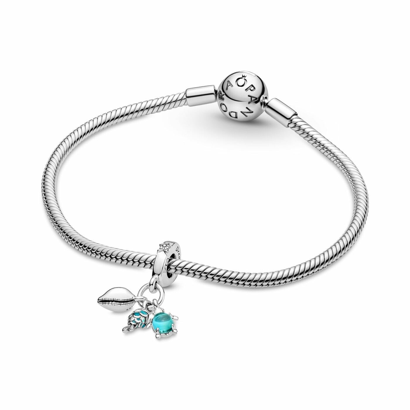 Charm pendant Pandora Moments Triple Poisson, Tortue De Mer & Conque en argent 