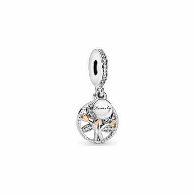 Charm Pandora People pendentif arbre de vie scintillant en argent, or jaune et oxyde de zirconium