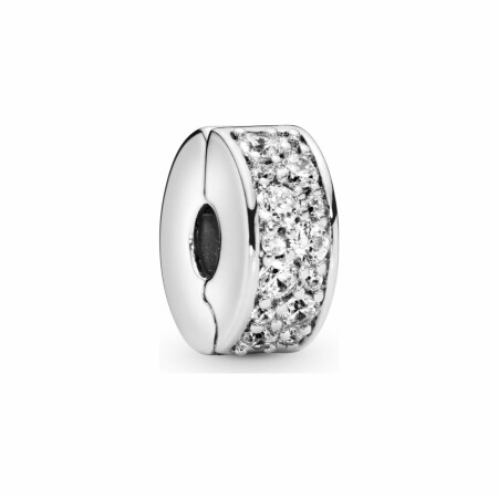 Charm clip Pandora Timeless pavé transparent en argent, silicone et oxyde de zirconium