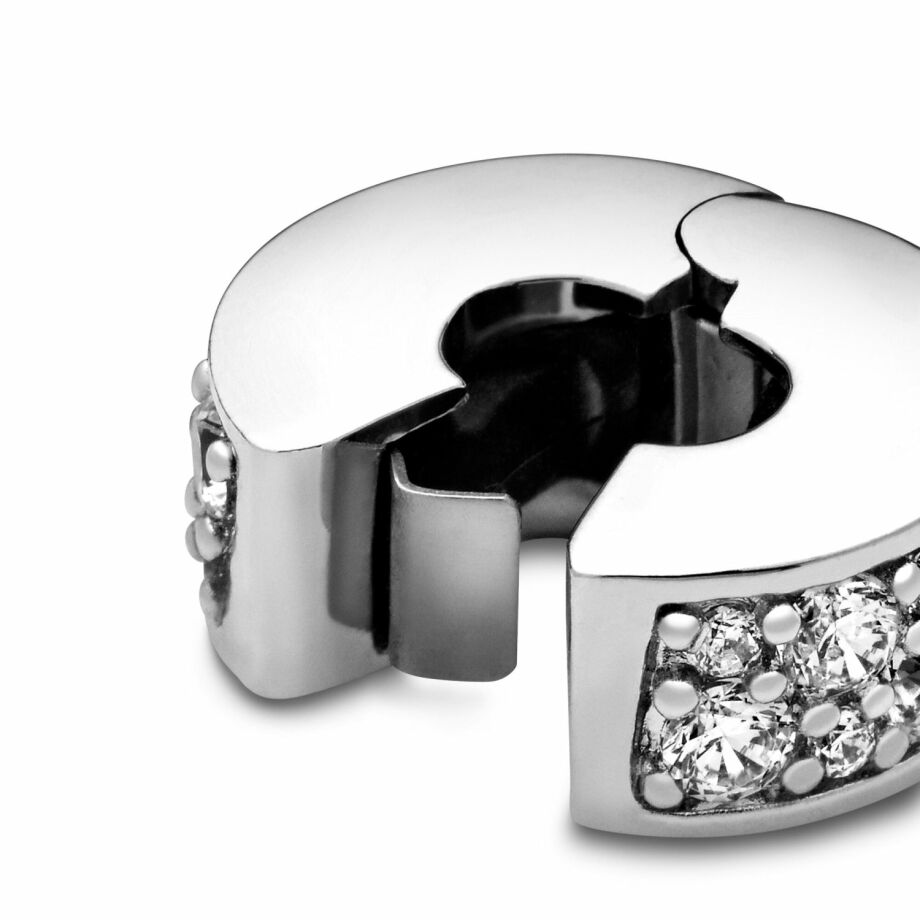 Charm clip Pandora Timeless pavé transparent en argent, silicone et oxyde de zirconium