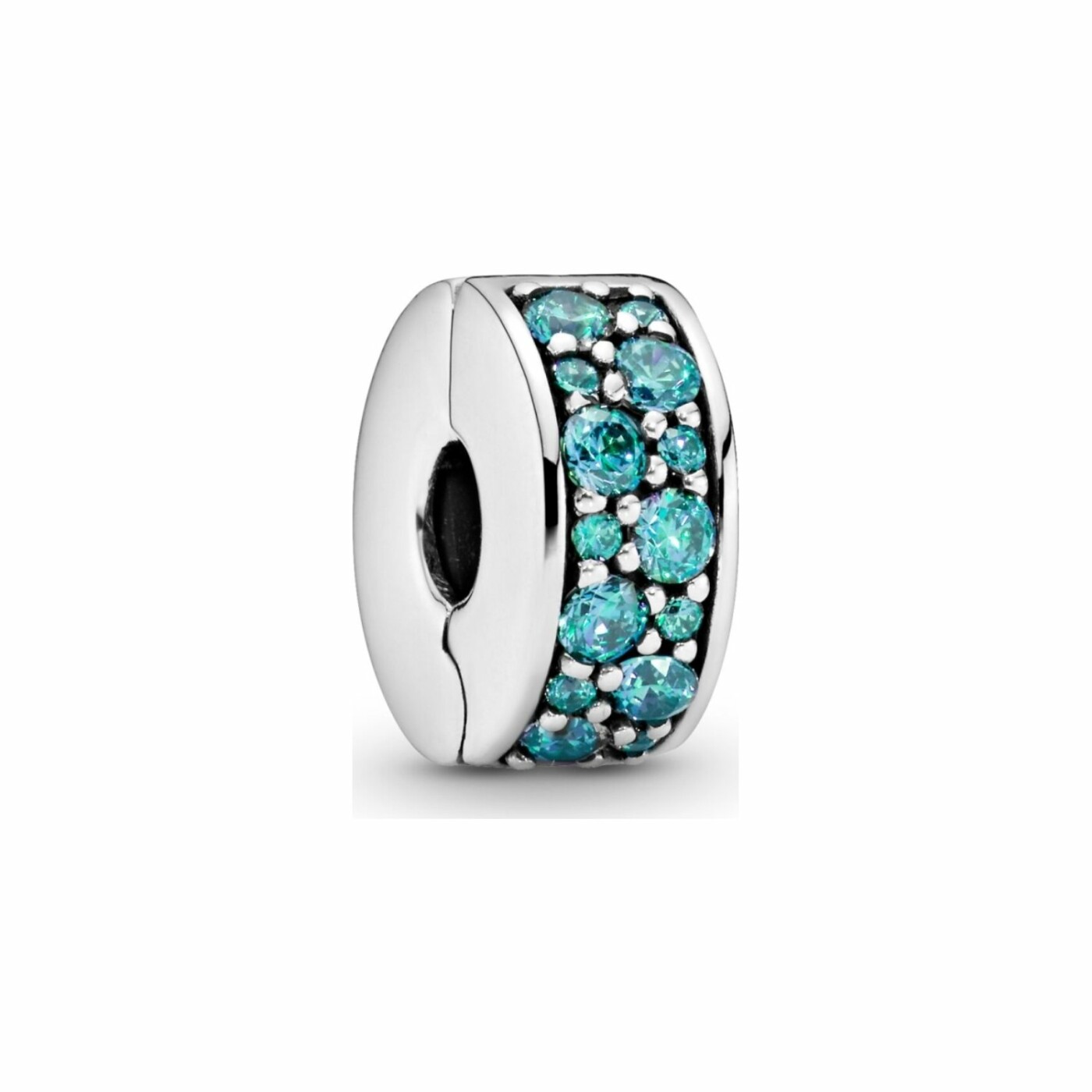 Charm clip Pandora Colours pavé bleu-vert en argent, silicone et oxyde de zirconium