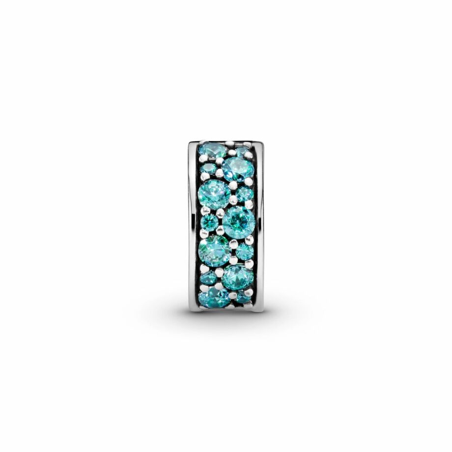 Charm clip Pandora Colours pavé bleu-vert en argent, silicone et oxyde de zirconium