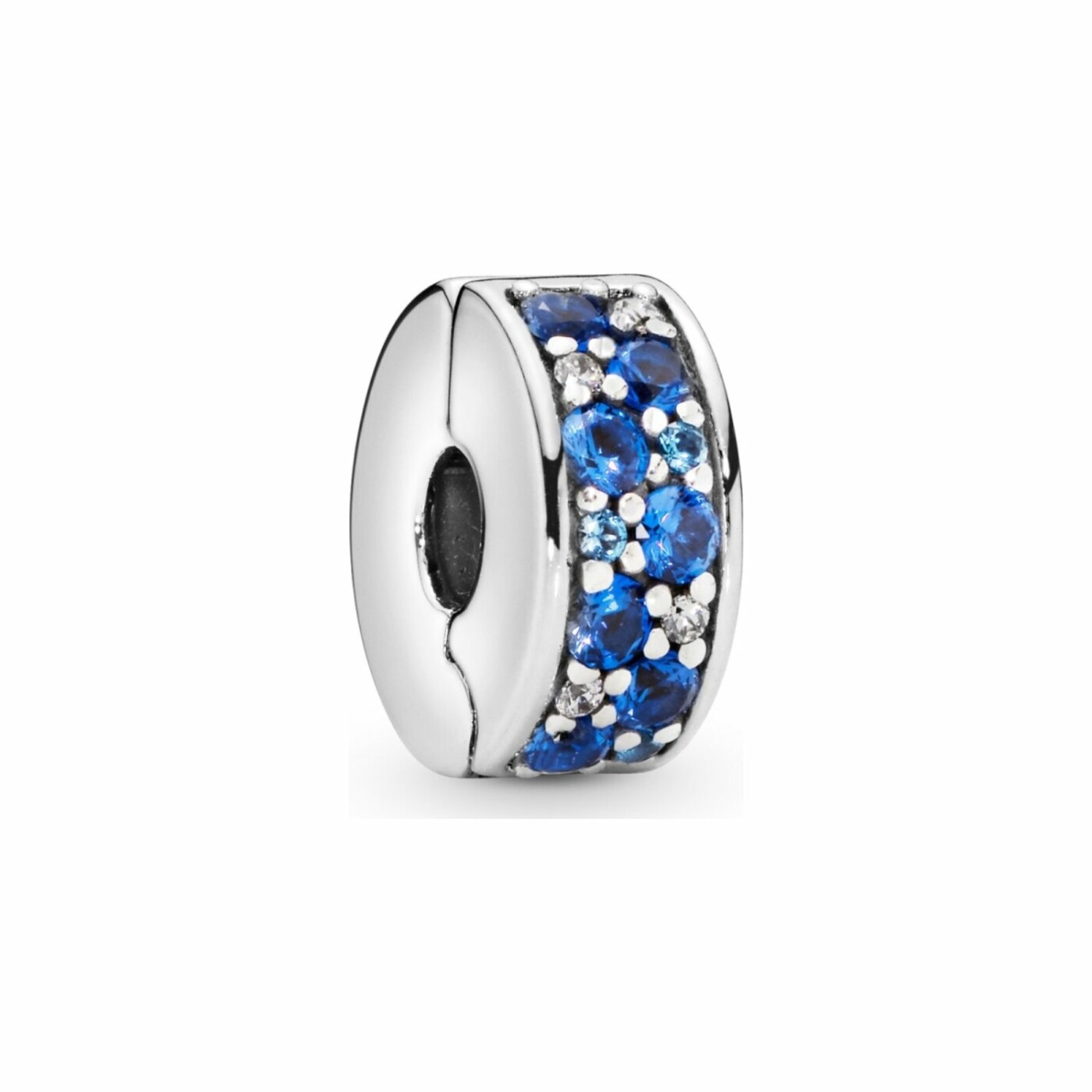 Charm clip Pandora Colours pavé bleu en argent, silicone et cristal, oxyde de zirconium