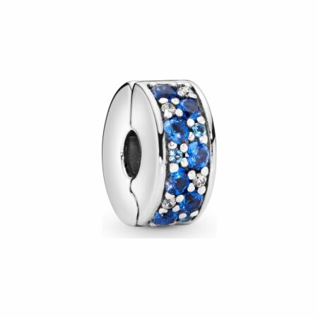 Charm clip Pandora Colours pavé bleu en argent, silicone et cristal, oxyde de zirconium