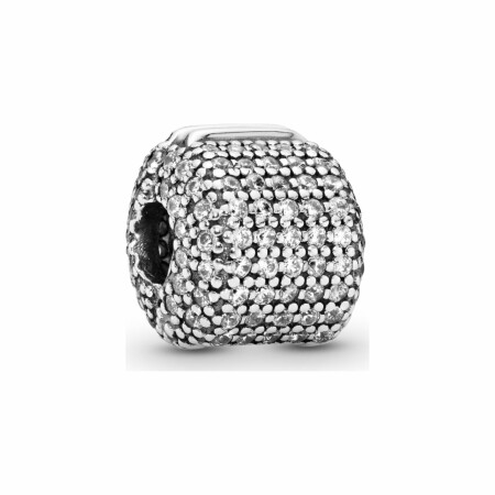 Charm clip Pandora Timeless cylindre pavé en argent et oxyde de zirconium