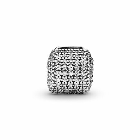 Charm clip Pandora Timeless cylindre pavé en argent et oxyde de zirconium