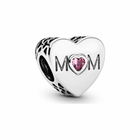 Charm Pandora People cœur de maman rose en argent et oxyde de zirconium