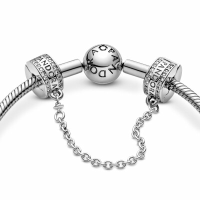 Charm clip Pandora Signature chaîne de confort signature en argent, silicone et oxyde de zirconium