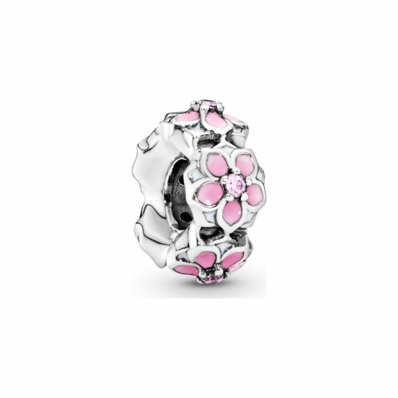 Charm Pandora Garden espaceur fleur de magnolia rose en argent, résine et oxyde de zirconium