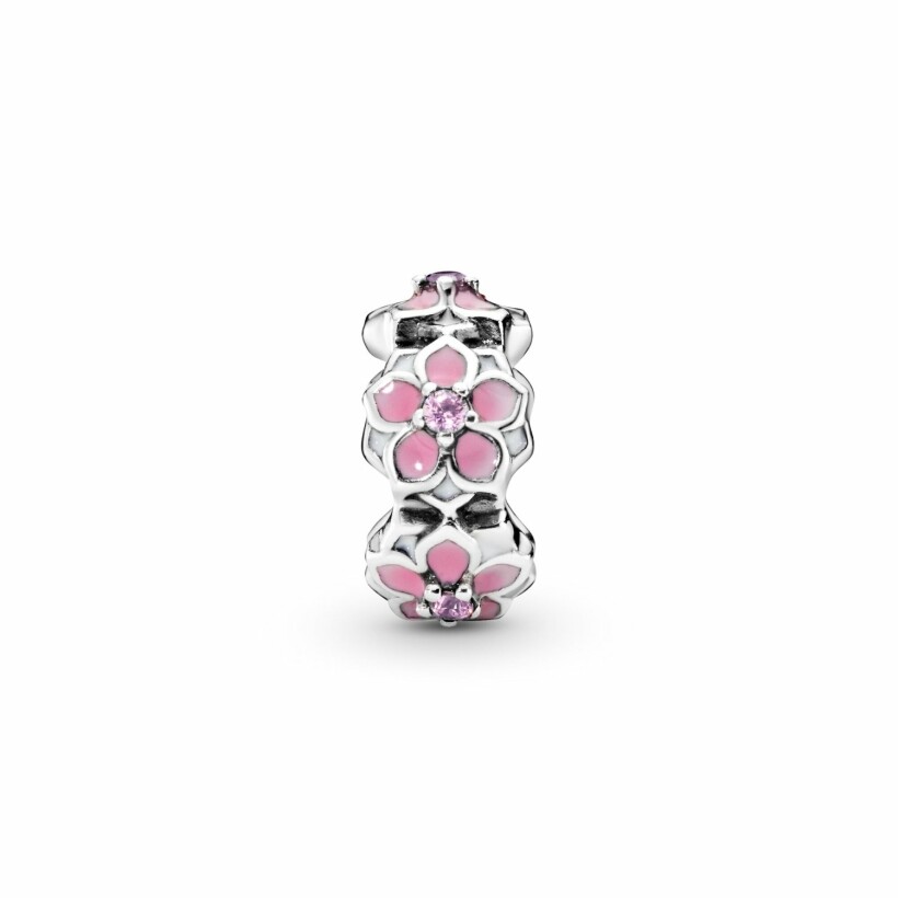 Charm Pandora Garden espaceur fleur de magnolia rose en argent, résine et oxyde de zirconium