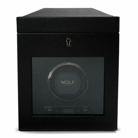 Remontoir pour montre automatique Wolf 1834 British Racing en cuir vegan noir avec rangement