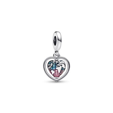 Charm pendant Pandora Globe Cœur Pivotant Famille en argent 