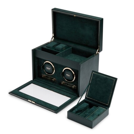 Remontoir pour 2 montres automatiques Wolf 1834 British Racing Green en cuir vegan vert