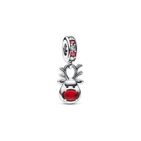 Charm pendant Pandora Moments Murano Renne Au Nez Rouge en argent