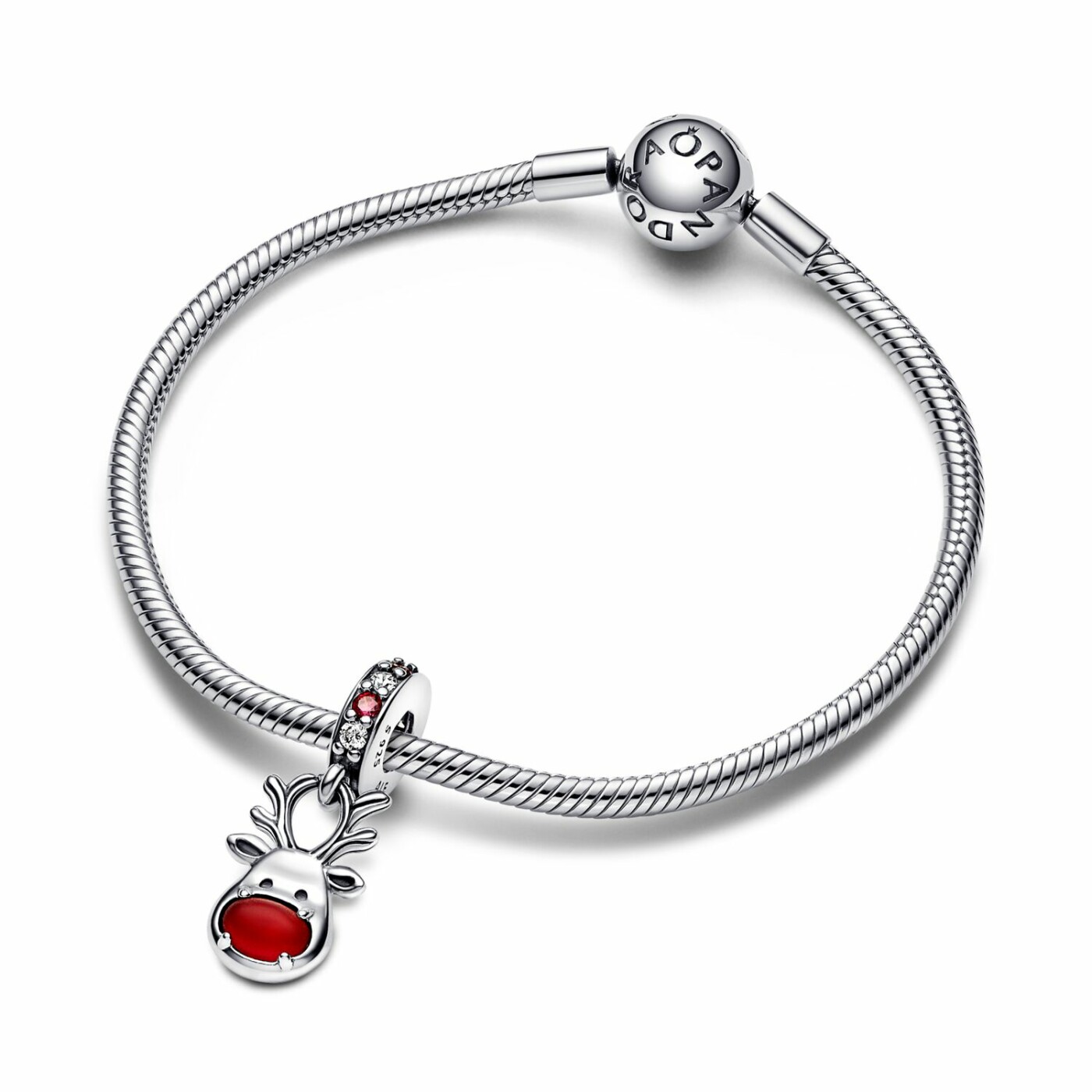 Charm pendant Pandora Moments Murano Renne Au Nez Rouge en argent