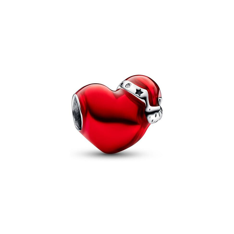 Charm Pandora Moments Cœur De Noël Rouge Métallique en argent