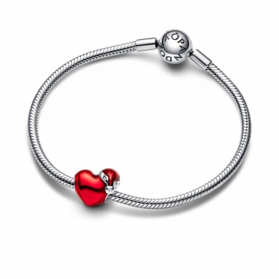 Charm Pandora Moments Cœur De Noël Rouge Métallique en argent 