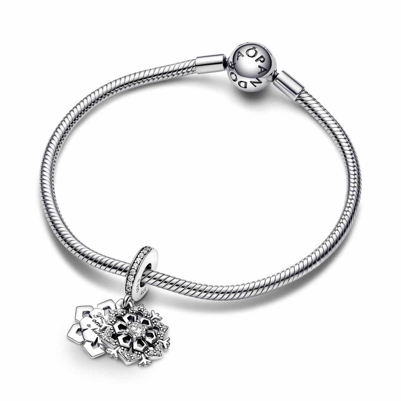 Charm pendant Pandora Moments Double Flocon De Neige Scintillant en argent