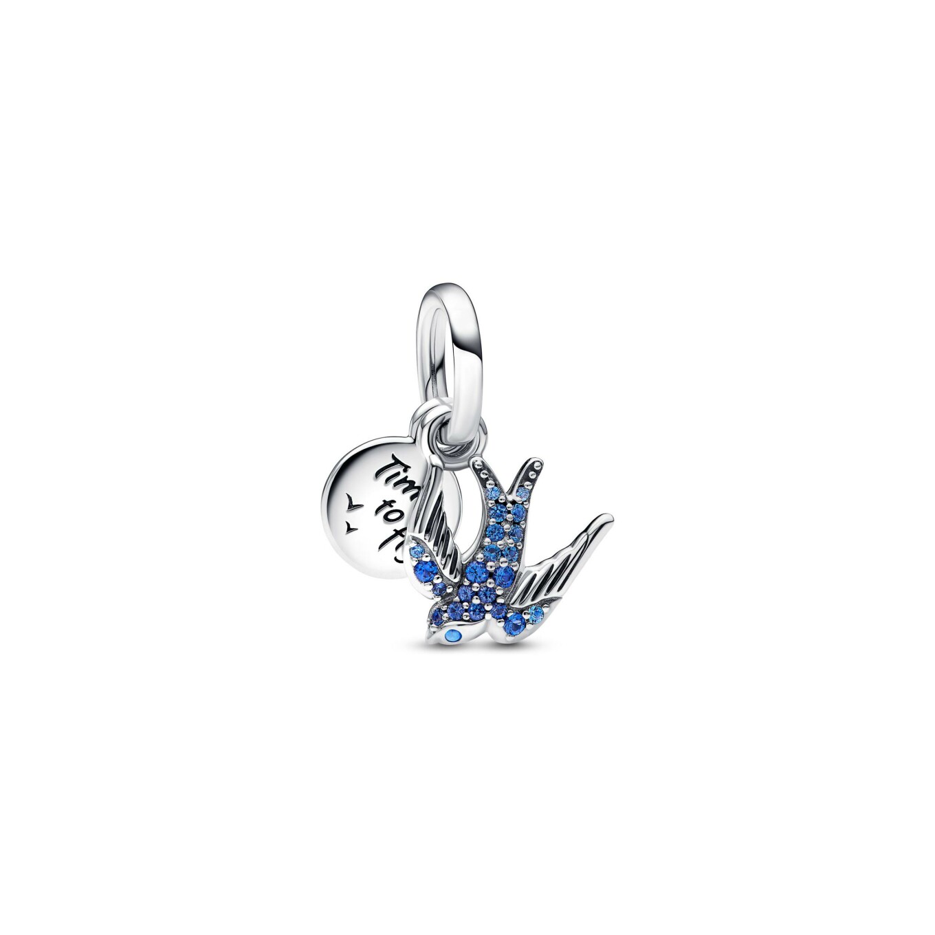 Charm Pandora Moments double hirondelle scintillante & citation en argent