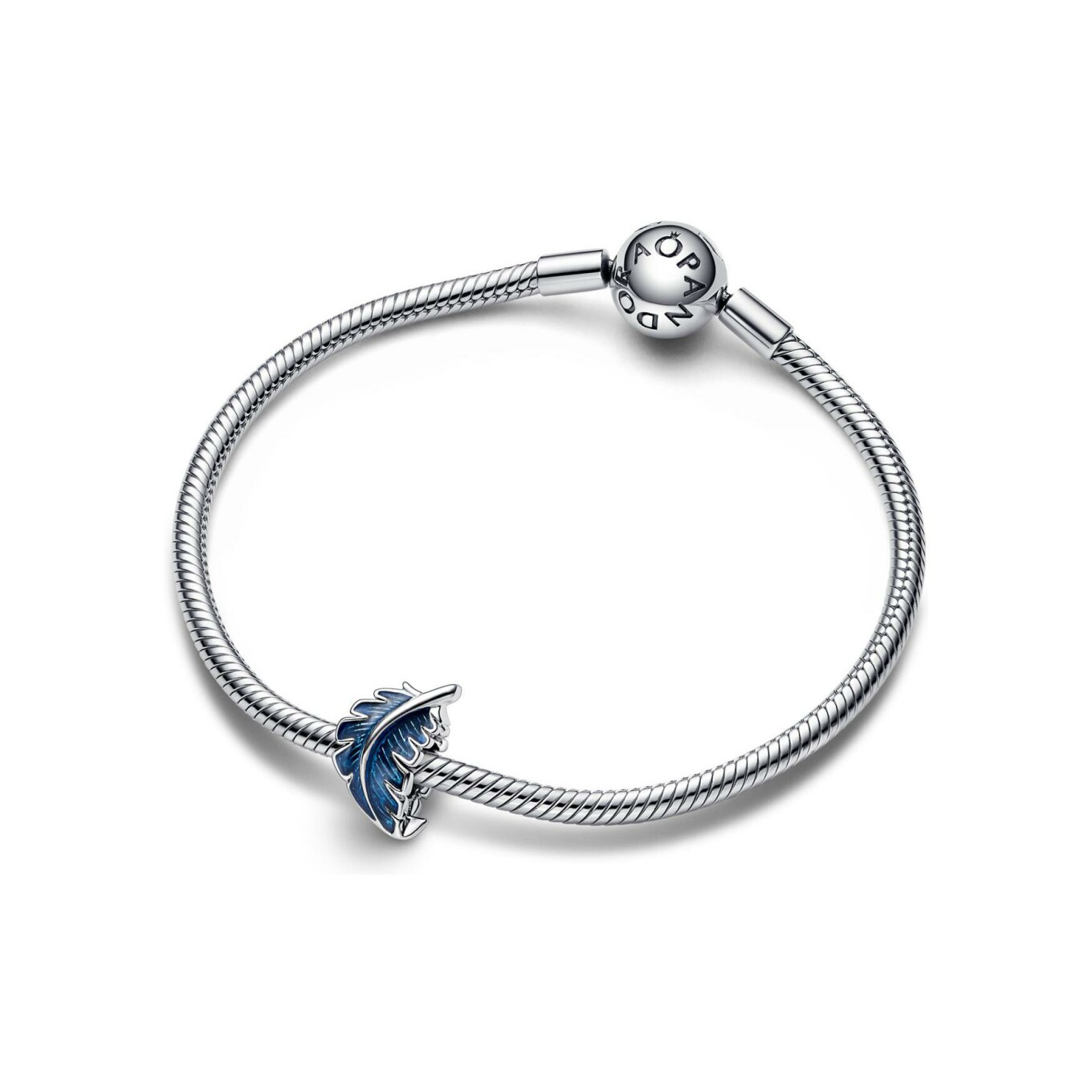 Charm Pandora Moments plume courbe bleue en argent