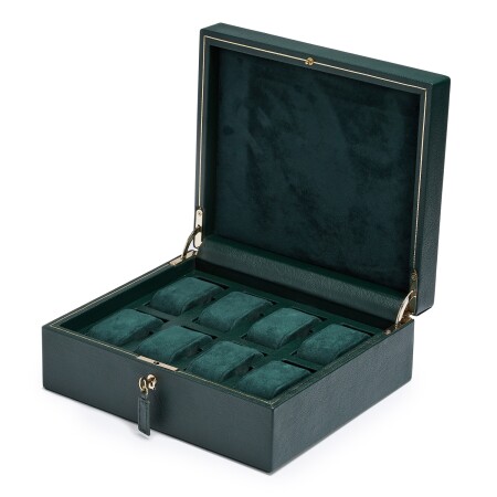 Boîte de rangement pour 8 montres Wolf 1834 British Racing Green en cuir vegan vert