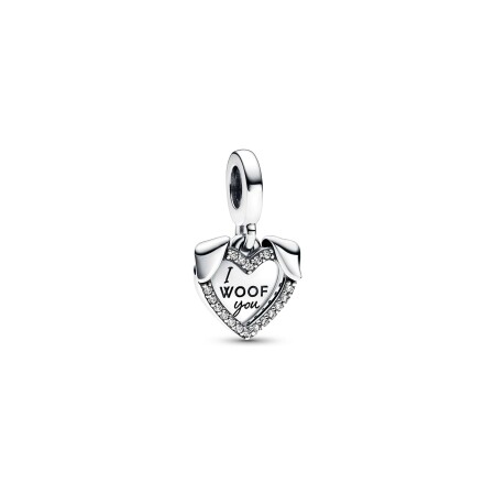 Charm Pandora double cœur & chien en argent 