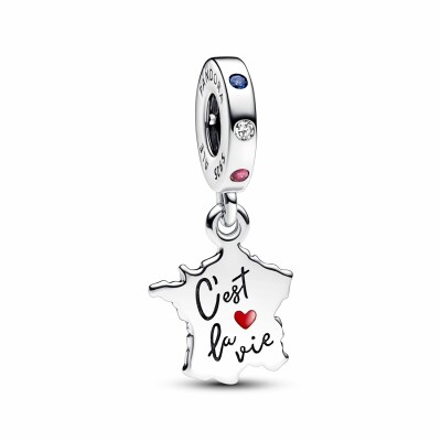 Charm Pandora Moments Pendant Carte De France C’est La Vie en argent