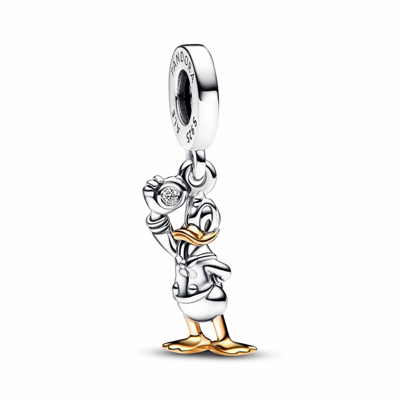 Charm Disney X Pandora Pendant 100e Anniversaire Donald en argent, or jaune et diamant