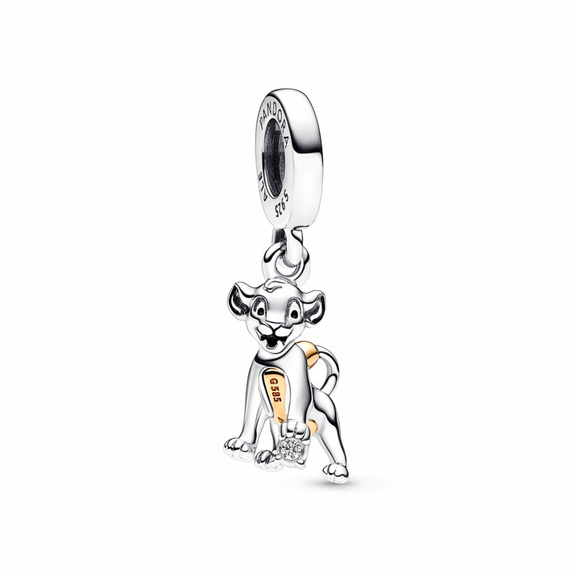 Charm Disney X Pandora Pendant 100e Anniversaire Simba en argent, or jaune et diamant