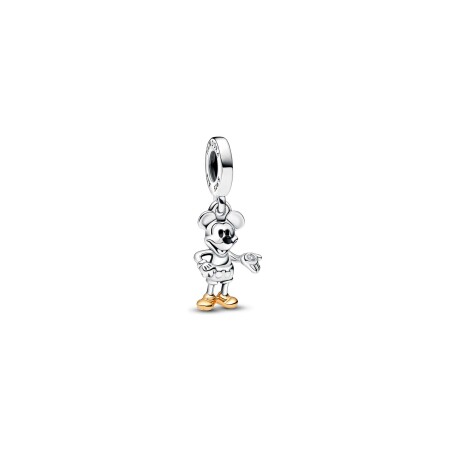 Charm Disney X Pandora Disney 100e anniversaire Mickey en argent, or jaune et diamant de synthèse