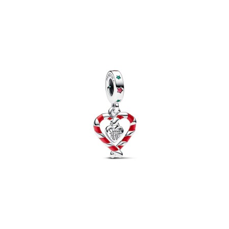 Charm Pandora Pendant Double Coeur De Noël Sucre D'orge en argent