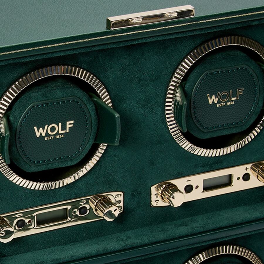 Remontoir pour 4 montres automatiques Wolf 1834 British Racing en cuir vegan vert
