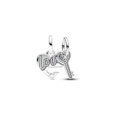 Charm Pandora Pendant Double Séparable Coeur Et Clé en argent