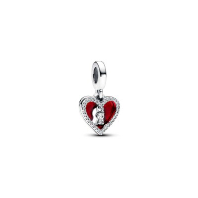 Charm Pandora Pendant Double Coeur Rouge Et Serrure en argent