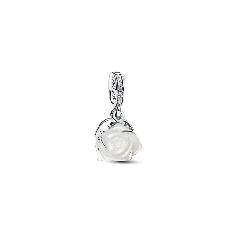 Charm Pandora Moments Pendant Double Rose Blanche en argent et oxyde de zirconium