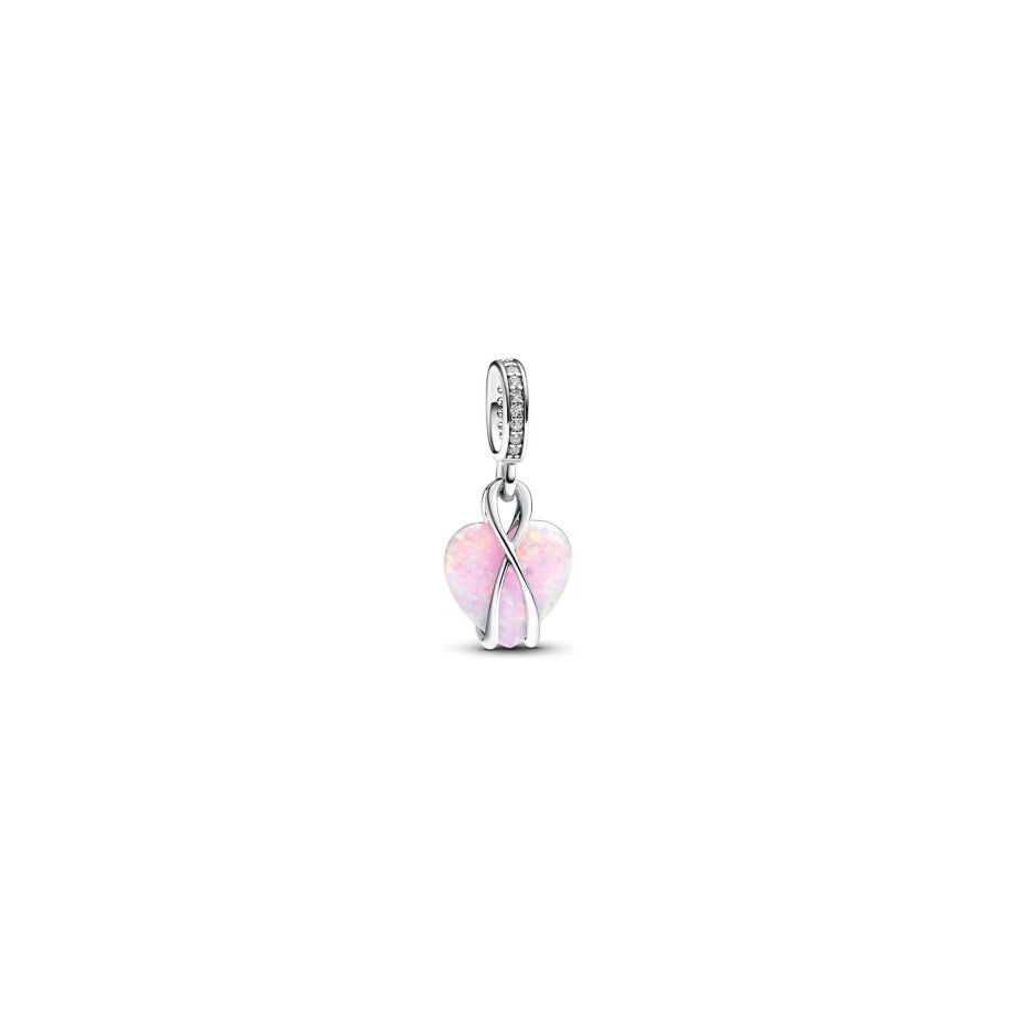 Charms Pandora Moments Pendant Coeur Opalescent Mum en argent, opale et oxydes de zirconium