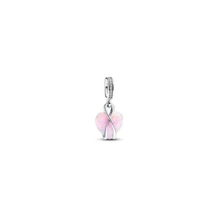 Charms Pandora Moments Pendant Coeur Opalescent Mum en argent, opale et oxydes de zirconium