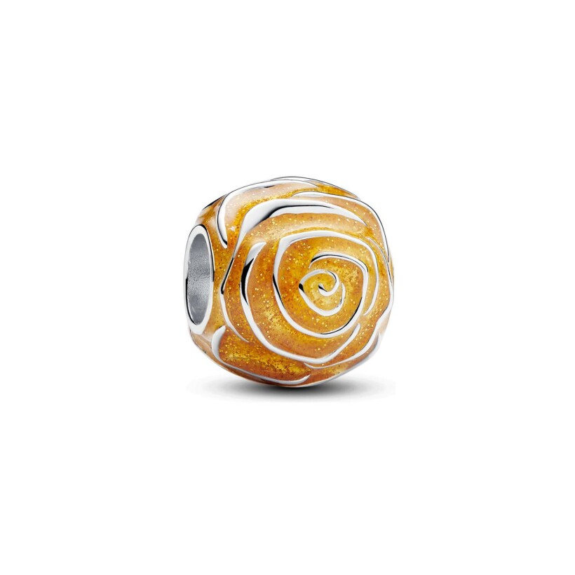 Charm Pandora Moments Rose Jaune en Fleur en argent et résine